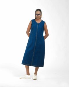 Khaddar Denim Dress - Image 9