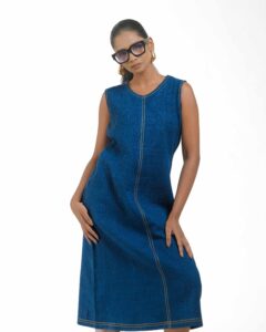 Khaddar Denim Dress - Image 5