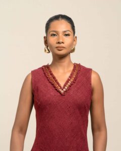 Dyed Khaddar Bias Dress - Image 4